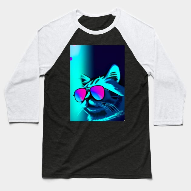 Cat with Sunglasses Baseball T-Shirt by maxcode